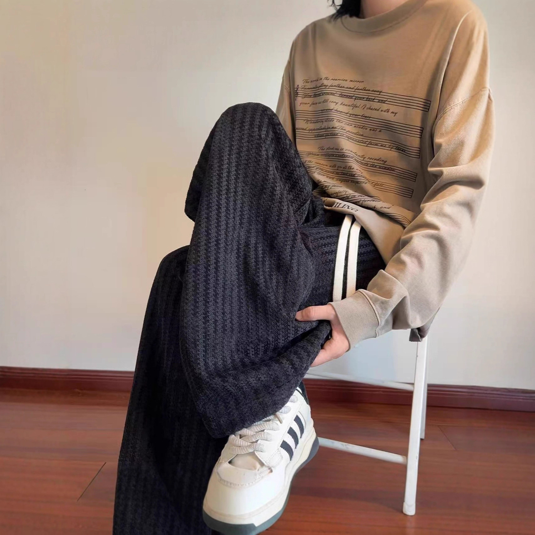 Men's Designer Pants Casual Sports Pants For Autumn And Winter Trendy Brand Style Striped Knit Loose Straight-leg Heavy Sweatpants