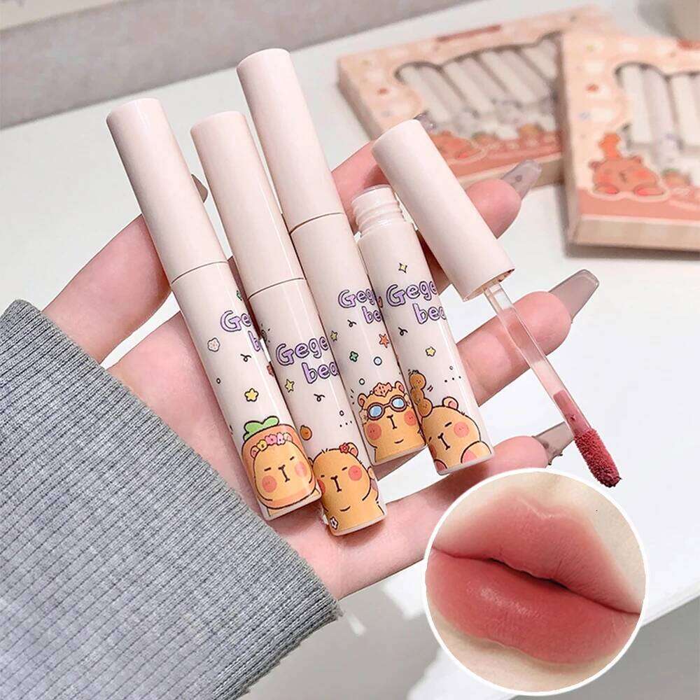 7 PCS Mud Set Kawaii Capybaras Velvet Nude Lipstick Matte Texture Silky Easy to Color Long-lasting Lip Glaze Makeup W260311