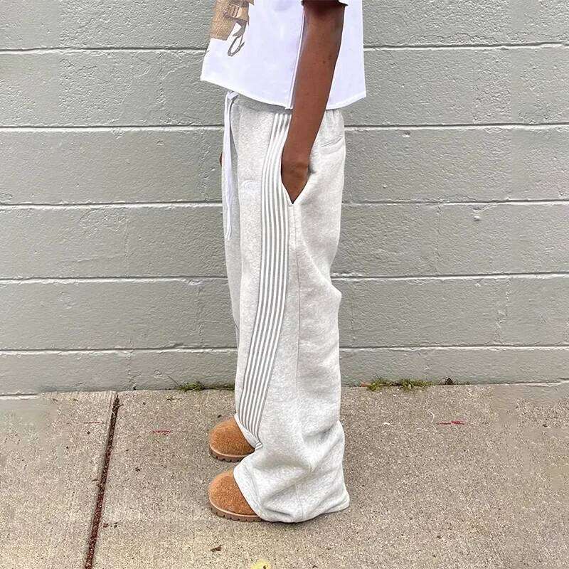 Hip-Hop Streetwear Men Casual Striped Sweatpants Spring Autumn Couple Baggy Elastic Waist Jogging Trousers High Street Pant