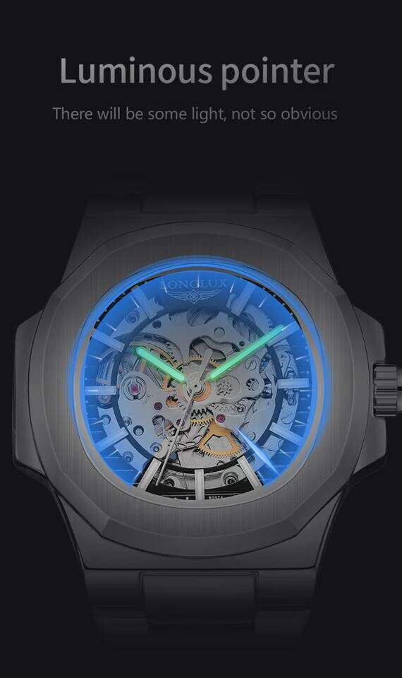 LONGLUX Men automatic mechanical luxury watches waterproof skeleton business cheap wholesale stainless steel gift watch