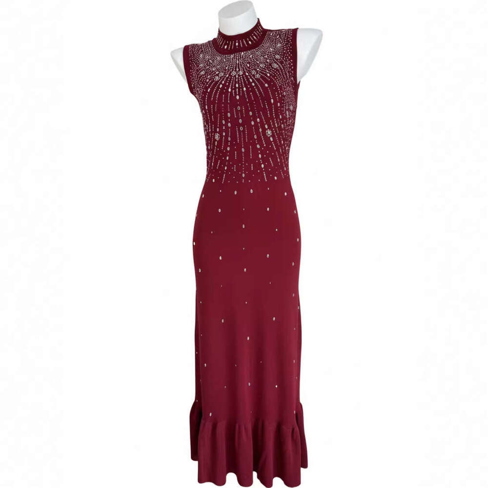 2026 new European and American slim fit rhinestone sleeveless luxury fashion party elegant fish tail long skirt a16 for women