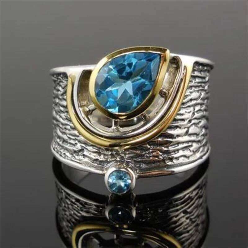 Huitan Shipping Ethnic Women Rings Personality Design with Water Drop Stone Female Party Birthday Gift Jewelry Ring H260312
