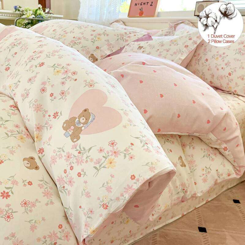 Bedding 100% Cotton Set 3pcs Twin/Full Cartoon Print | Hypoallergenic, 1 Duvet Cover 2 Pillowcases, No Shrink H260312