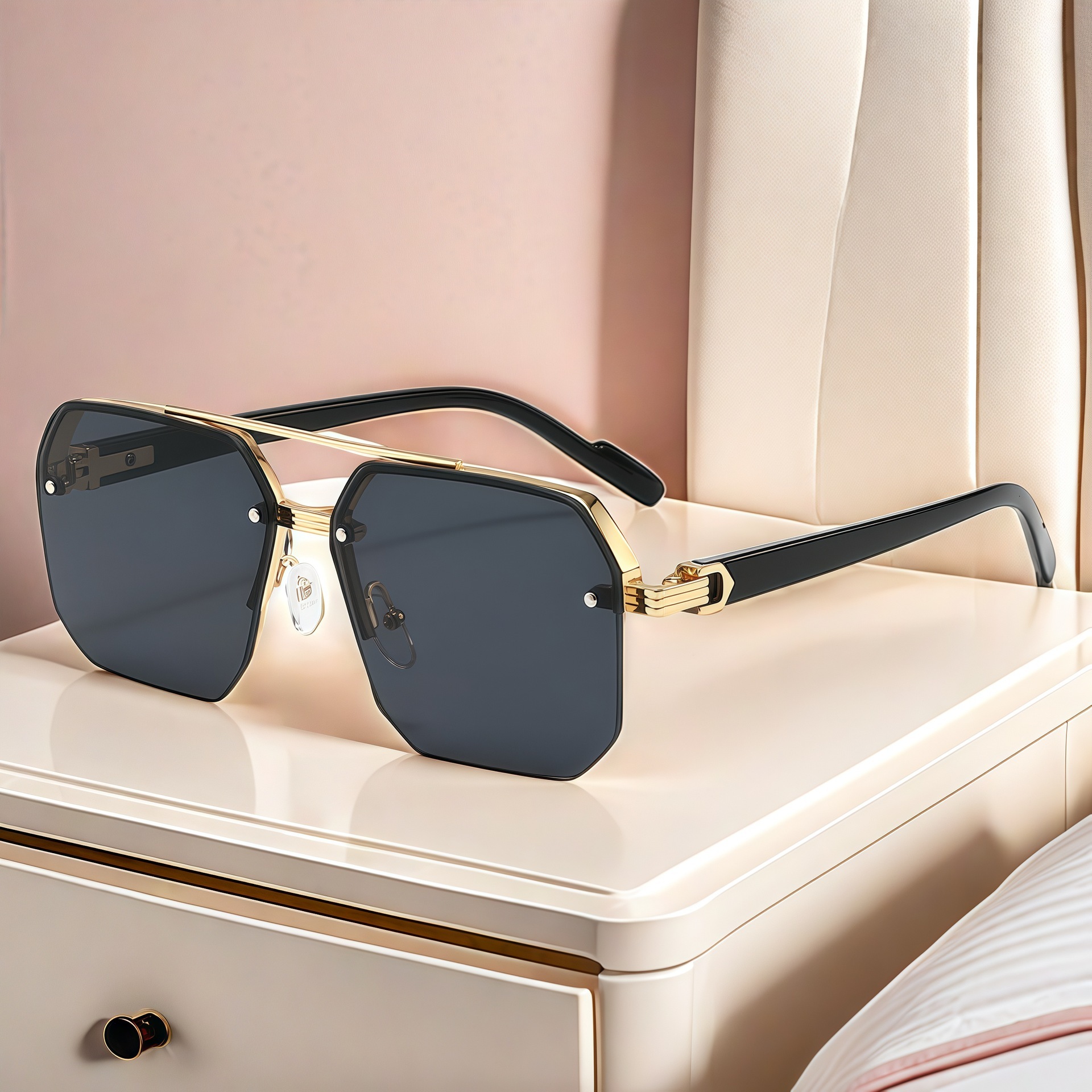 New for Men Driving, Slim Face Effect, UV Protection, High-End Half-Frame Square Sunglasses