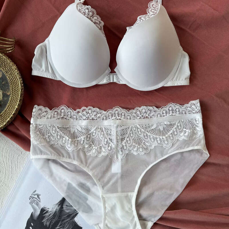 Women Classic Satin Bra and Panty Set with White Lace Trim Elegant Underwear for Everyday Wear or Romantic Moments