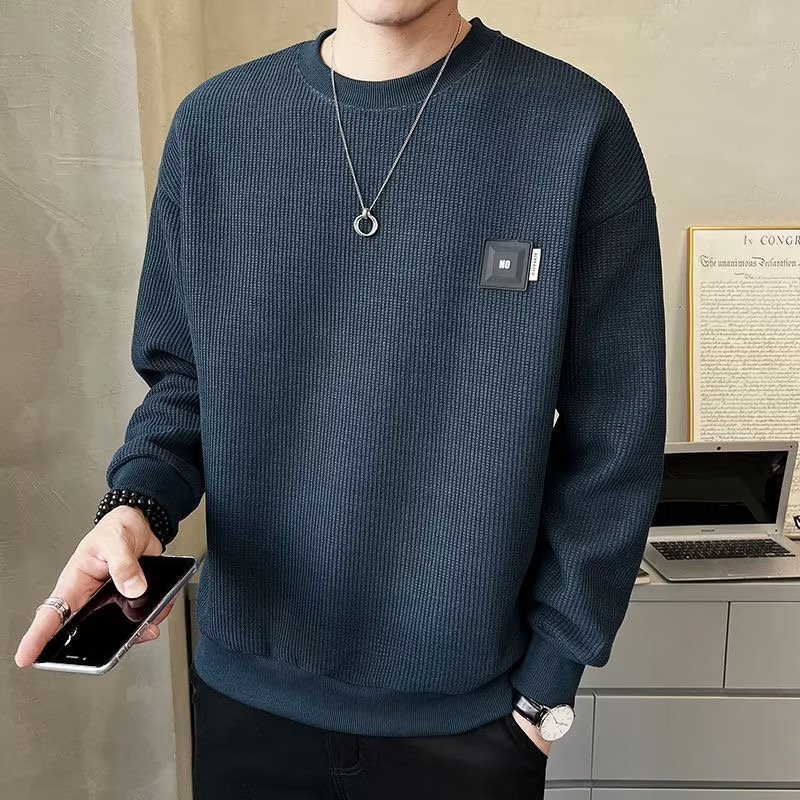 Autumn New Trendy Long-sleeve Round-neck Cotton Sweatshirt For Teenagers Style Slightly Designer Hoodie Loose Base T-shirt For Men