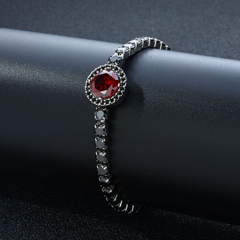 Charming Silver Plated Black Crystal Bracelet Set With Red Gemstones Showcasing Bold Party Attire Suitable For High Quality Jewelry For Women