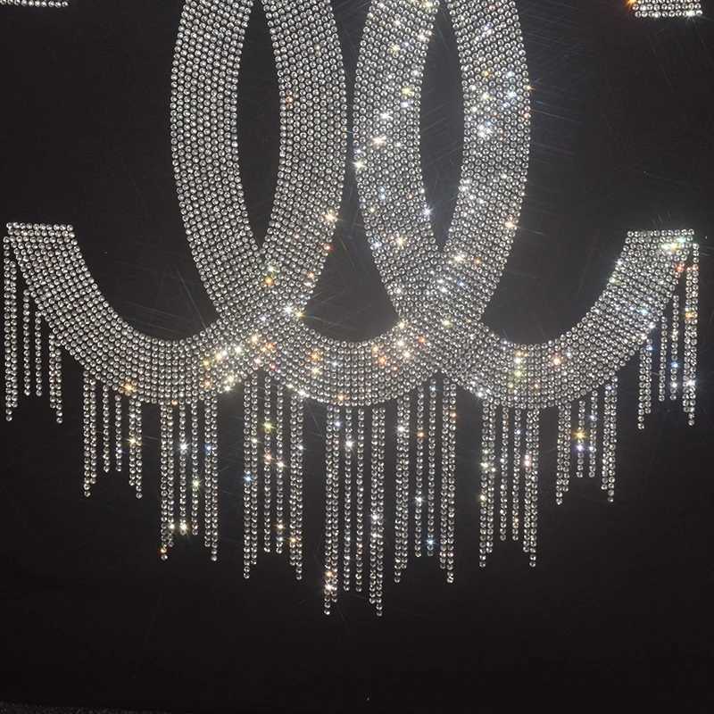 New Harajuku Female Tshirt Hot Sale Womens T shirts Short Sleeve Letter Rhinestones Women Clothing T-shirtsT260312