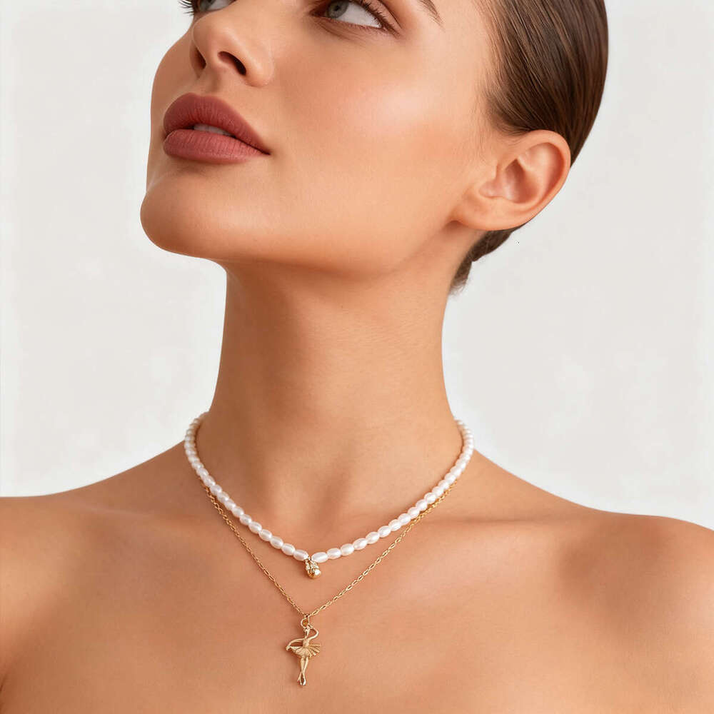Pearl Necklace Light Luxury Collarbone Chain Dancing Girl Pendant Simple Sweater Chain