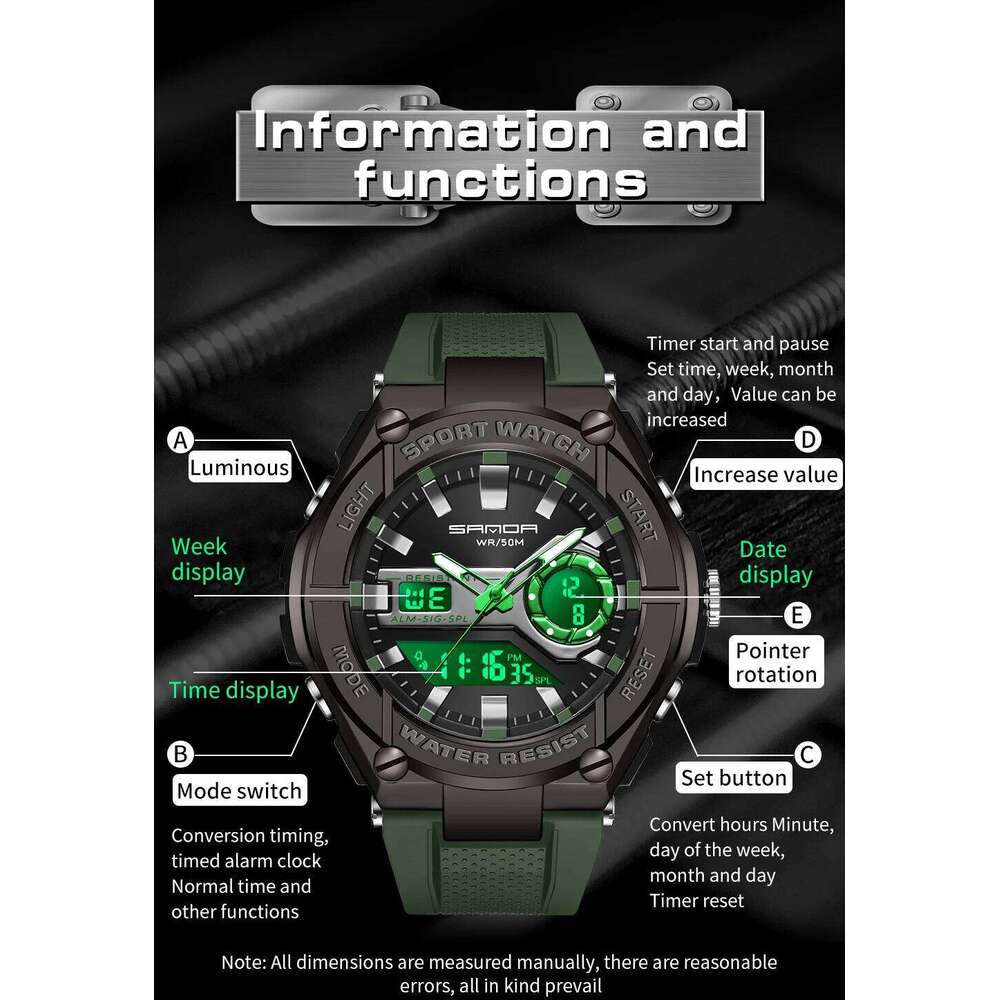 SANDA 2024 New Men's Watches 50M Waterproof Quartz Wristwatch Sport Military LED Digital Watch for Male Relogios Masculino 3123