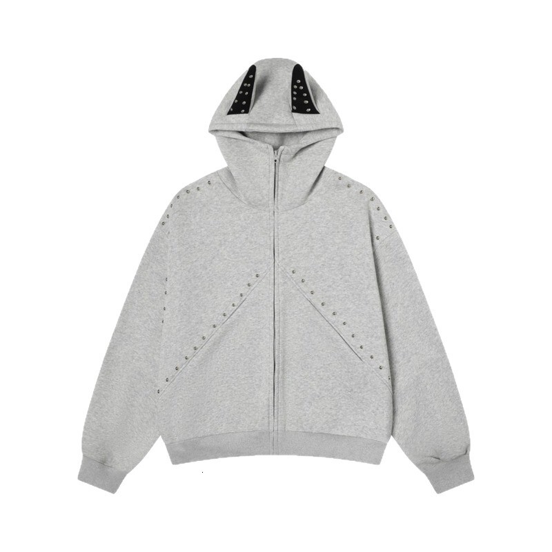 Designer Hoodie And Hip-hop Retro Oversized Hooded Sweatshirt Unisex Style Versatile And Cute With Cat Ears And Rivets Trendy Couple's Jacket