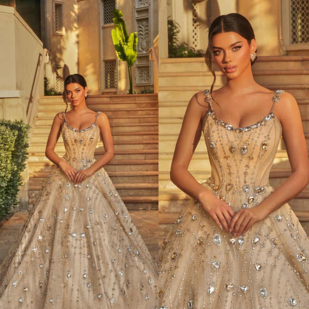 Gorgeous Evening Dresses A-Line Sleeveless Crystals Beading Backless Party Dresses Celebrity Prom Gown Customized Vestido De Novia