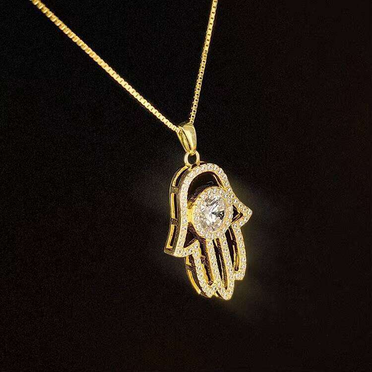 Premium Jewelry Gold Cinnabar Islamic Solid Pure Sier Khamsah Hamsa Collarbone Chain Necklace, Suitable for Women and Men