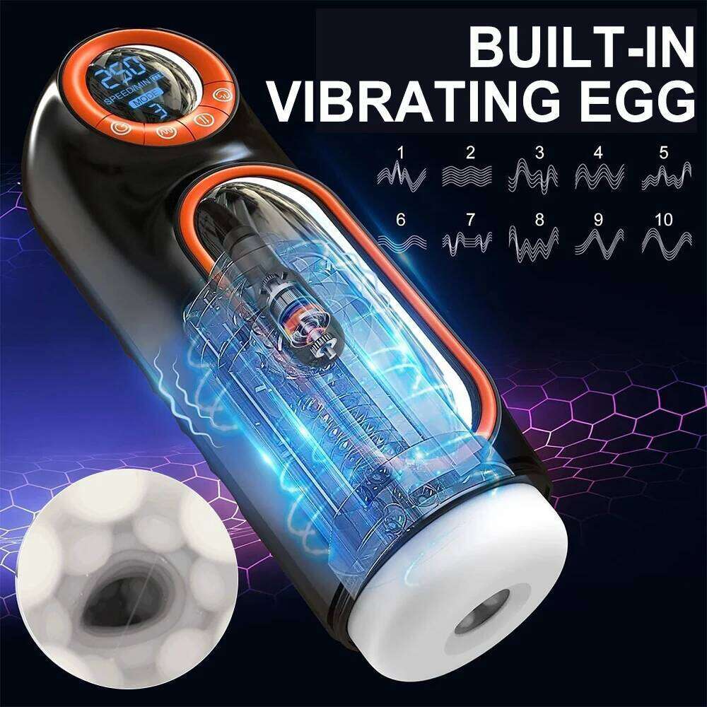 Electric Telescopic Sucking Vibration LCD With Hands-free Penis Exercise Device Male Masturbation Plane Cup Adult Products Z260312