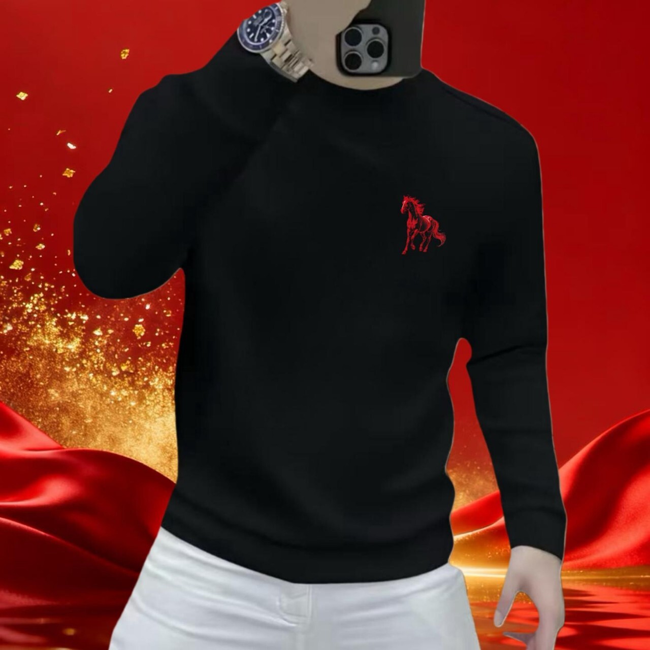 2026 Horse Yer Bestseller Horse Print Chinese Cotton Swetshirt For Men Red High-qulity Designer Hoodie Long-sleeve T-shirt For The Zodic Yer
