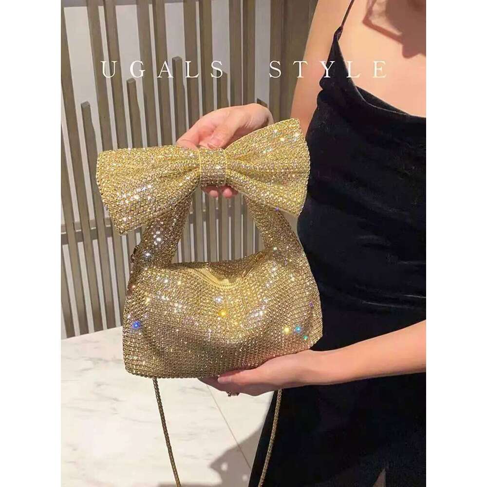 Women Handbag Fashion Glitter Shiny Diamond Bow Knot Clutch Purse Crystal Rhinestones Evening Wedding Party Banquet Bag