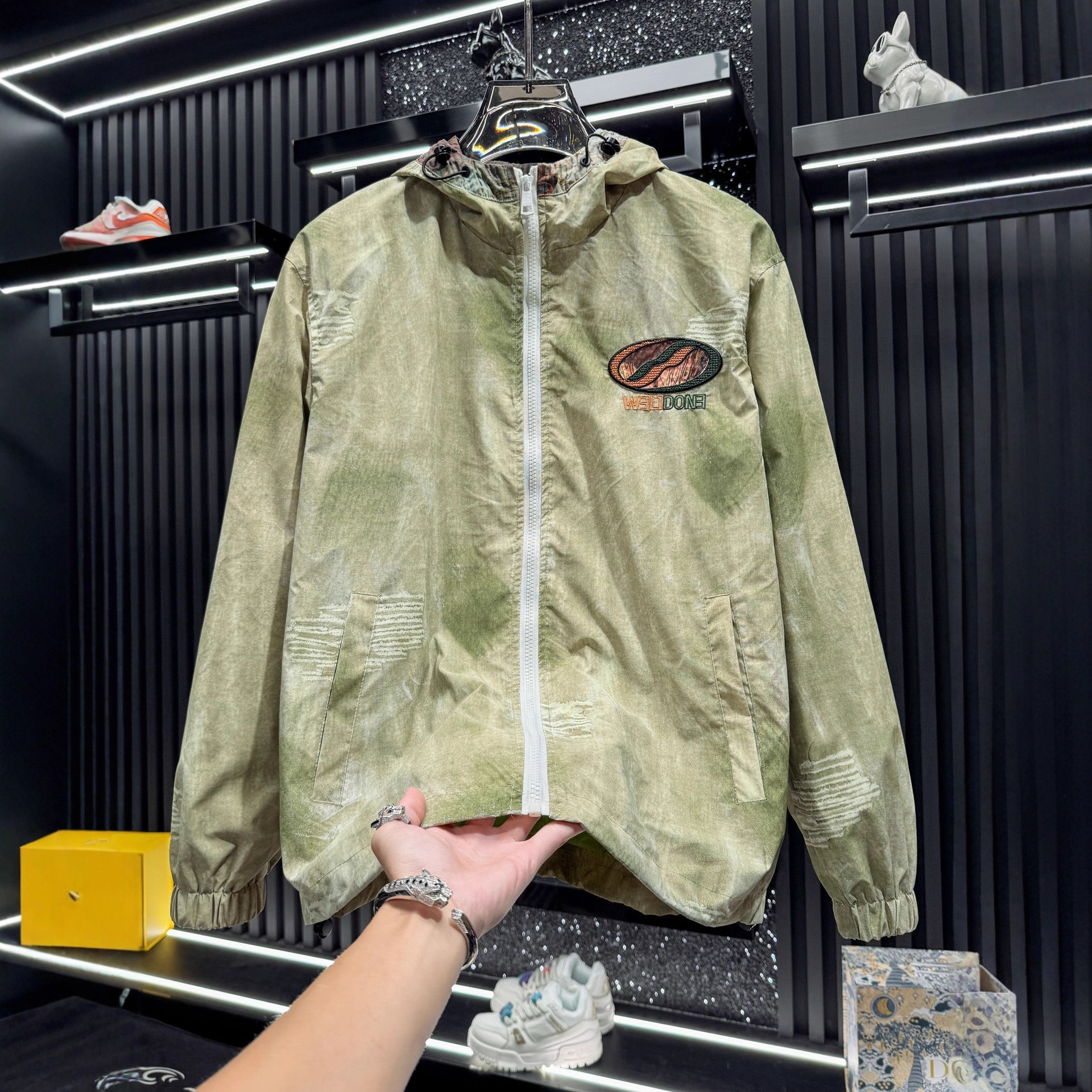 Luma hop European high-end embroidered tie-dye hooded for men, 2025 new spring and autumn trendy brand thin men's casual jacket