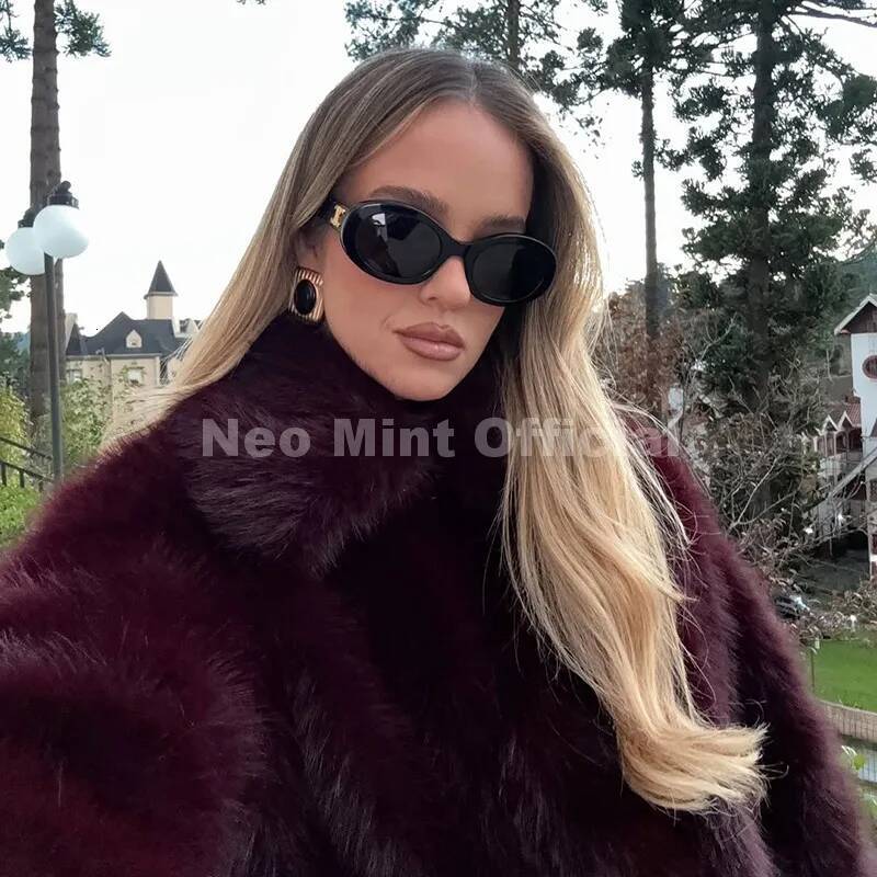 Neo Mint Ins Blogger Brand Fashion Burgundy Obsession Faux Coat Women Winter 2025 Vintage Brown Fox Fur Jacket Warm Overcoat