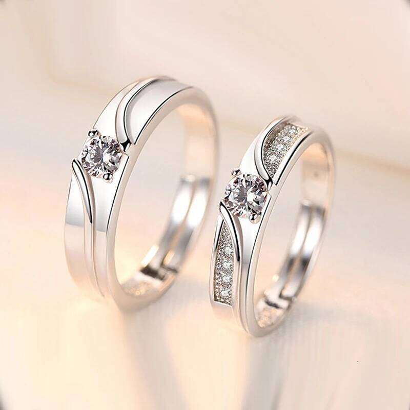 Geometric Couple Rings For Men Women Shiny Crystal Wedding Lovers' Jewelry Romantic Valentine's Day Present Ring Accessory W260311