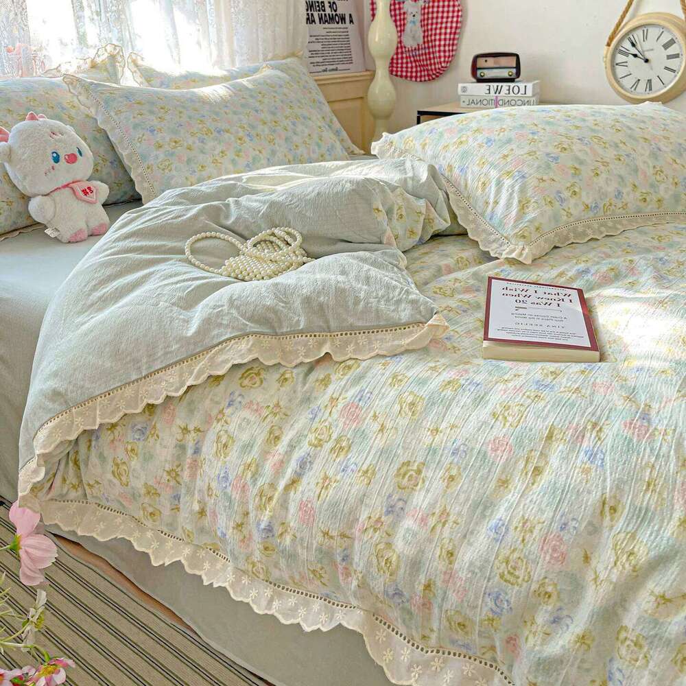 Floral Bedding Korean Style Duvet Cover Bed Linen Flat Sheets Set 2 Pillowcases Single Double Queen Size For Student H260312