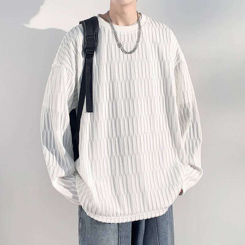 2024 Spring Autumn Casual Long Sleeve T Shirts Men Loose Round Neck T-shirts Male Fashion Harajuku Korean Streetwear Tops Tees