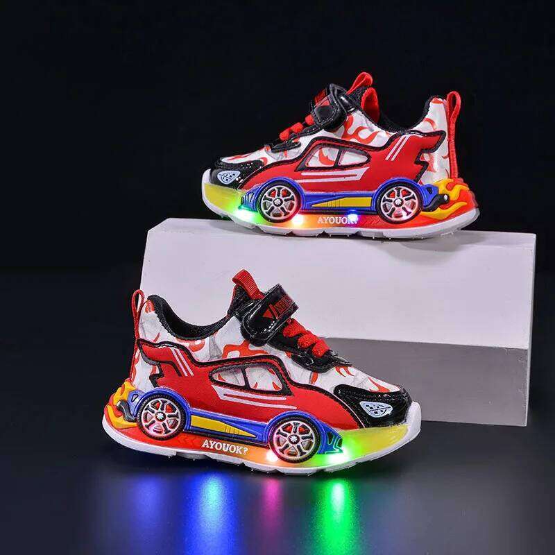 Fashion Girls Spring New Kids Soft Sole Boys' LED Light Simple Child Sports Shoes Anti Slip Girl Casual Shoe H260312