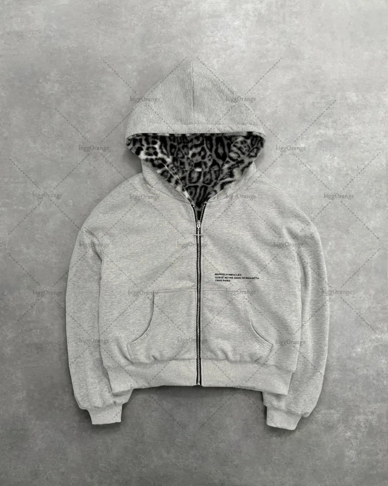American Retro Leopard Print Two-sided Fashion Zipper Hoodie Men Street Hip-hop Harajuku Y2K Casual Oversized Sweatshirt 260311