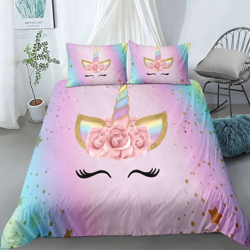 Popular Unicorn Duvet Cover Single Twin Double Queen Super King Size Bed Linen Set H260312