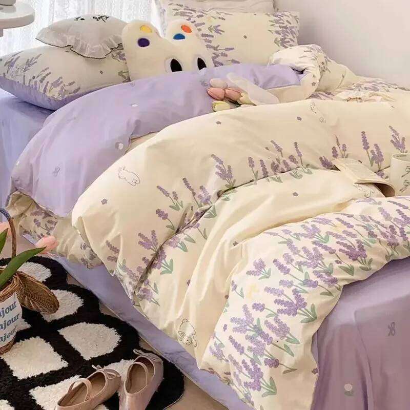 Purple Lavender Bedding Set Fashion Soft Bed Linen Single Full Queen Size Boys Girls Duvet Cover Flat Sheet Pillowcases Kit H260312
