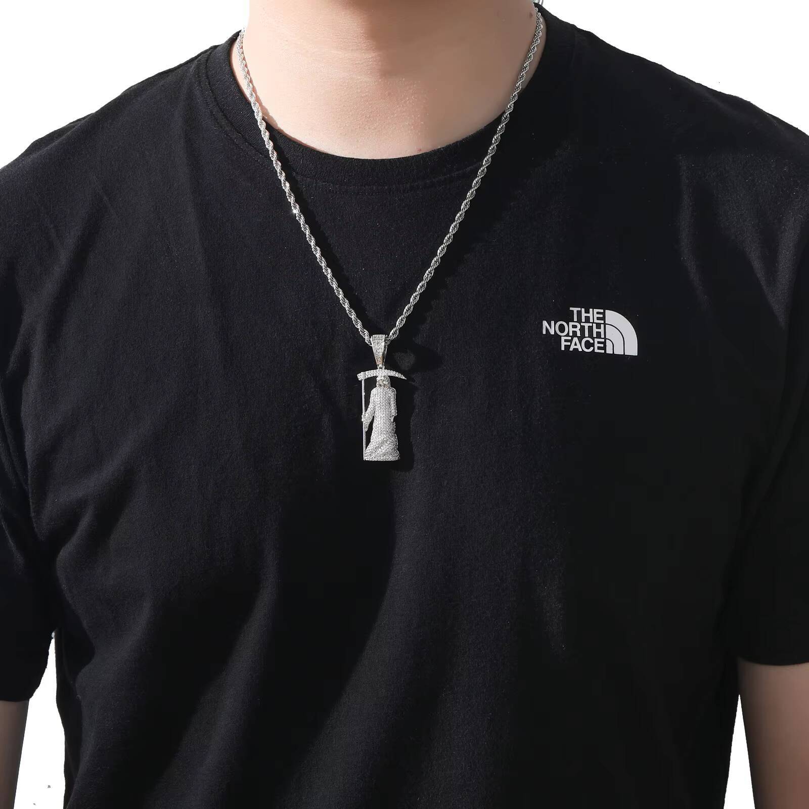 Hip-hop real gold plated full diamond Moissanite skull scythe pendant necklace statement jewelry hip-hop men's style