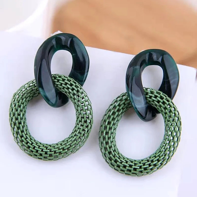 Chain Acrylic Resin Oval Dangle Earrings for Women Geometry Big Circle Tortoiseshell Ear Jewelry Acetate Brincos 260309