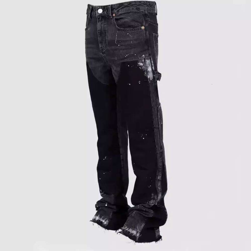 Men's Jeans Work Pants, European and American Fashion Workwear Elastic Patchwork Denim Layered Flared Pants S-XXL 26Y0312