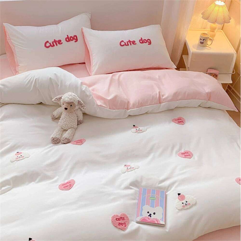 Embroidery Four-Piece Sets Quilt Bed Sheet Pillowcase Bedding Set For Kids Girls Duvet Cover Soft Queen King Home Textiles H260312
