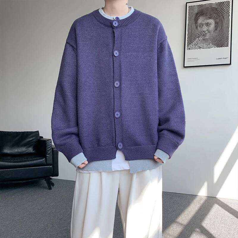Men's Casual Contrast Color Cardigan Sweater Loose Button Front Knitted Coat for Daily Wear