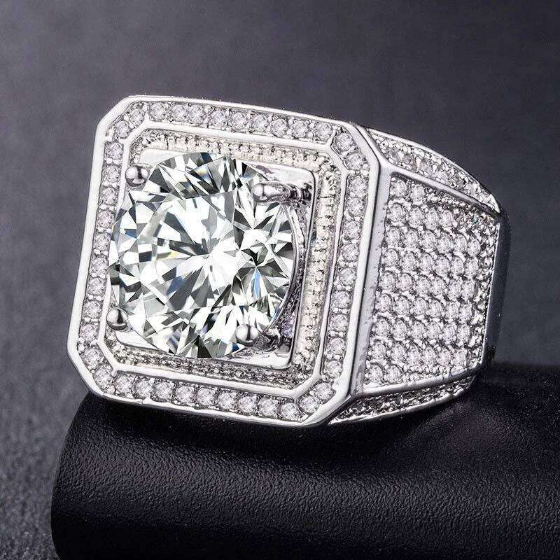 Milangirl Big Hip Hop Rhinestone Men Out Bling Square Ring Pave Setting CZ Wedding Engagement Rings Top Quality H260312