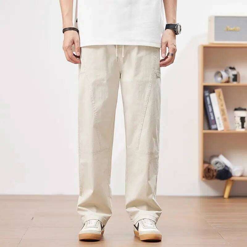Beige for Men Spring and Autumn Cotton Trendy Versatile Straight Casual Pants American Loose Fashion Trousers