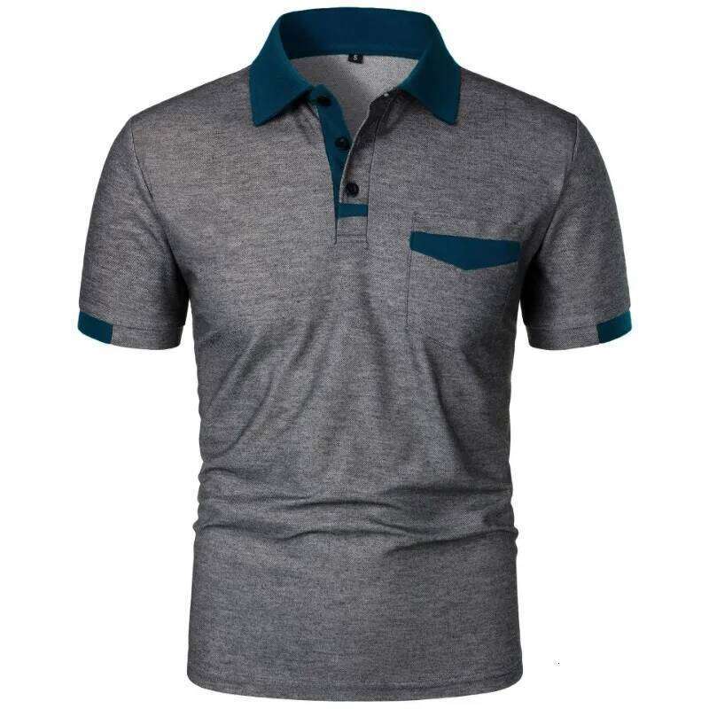 New Men's Short Sleeve T Solid Color Polo Shirt with Pockets Breathable Loose Basic Shirts for Men Lightweight Tops 26H0312