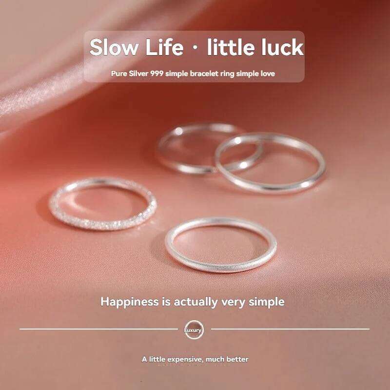 999 Fine Silver Rings - Men Women Minimalist Thin Plain Band, Niche Luxury Index Finger Ring, Couples Matching Jewelry Wholesale H260312