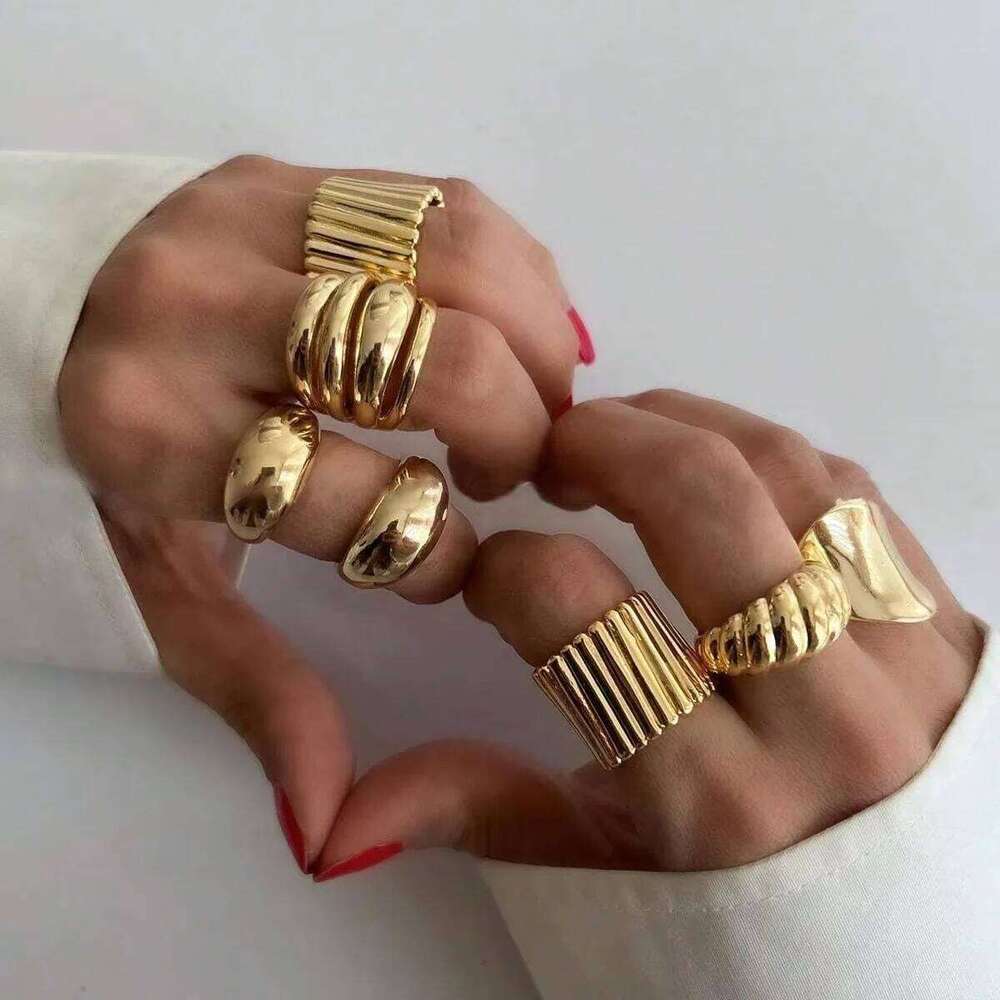 Fashion Exaggerated Irregular Rings Set For Women Vintage Minimalist Ripple Asymmetrical Finger Ring Trendy Jewelry Gifts 2025 H260312
