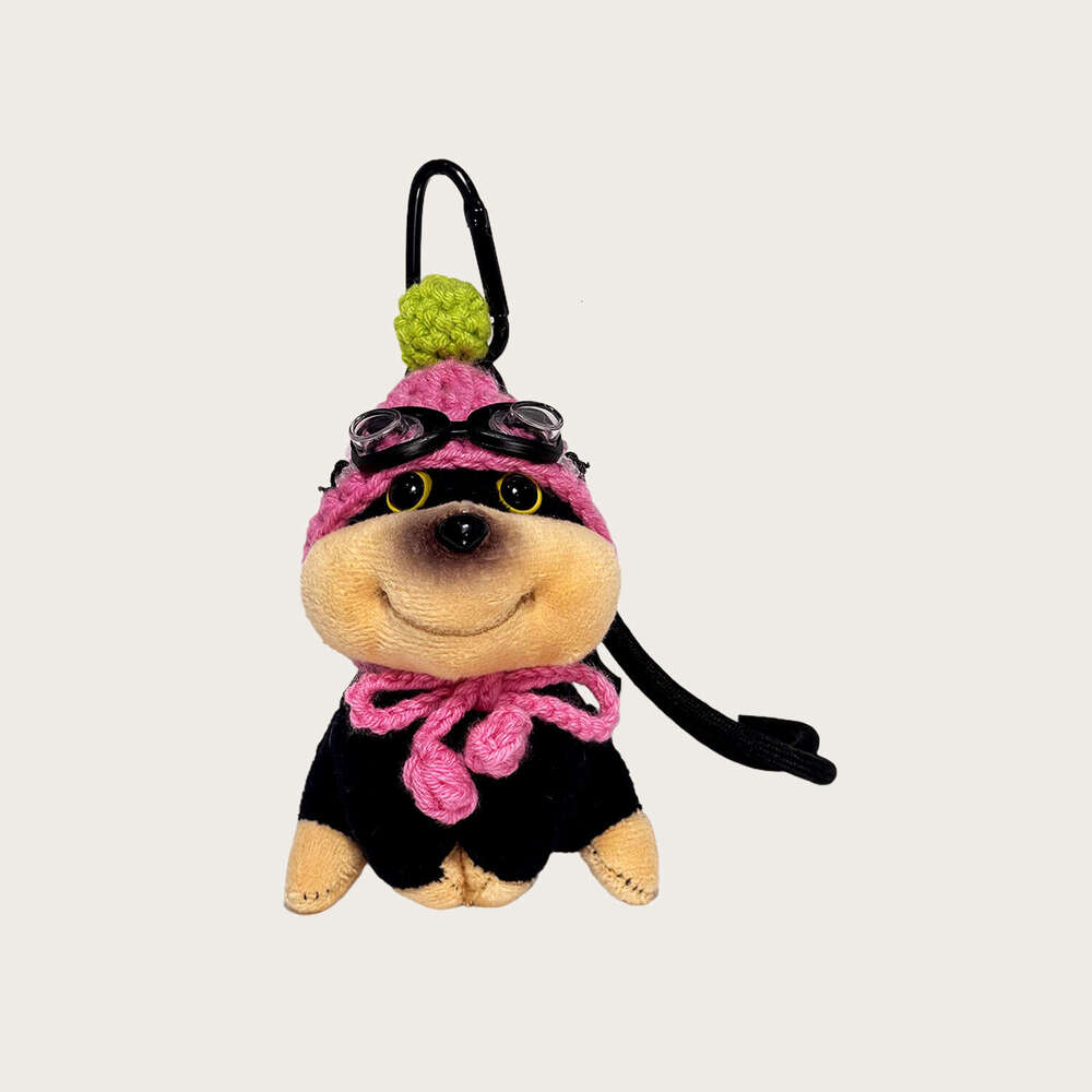 Creative Hat Bee Puppy Backpack Pendant Plush Toy Keychain Couple Bag Decoration Gift