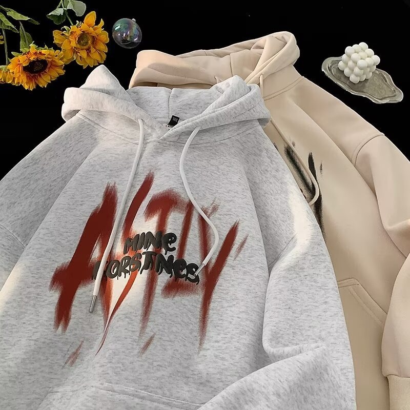 Retro Hooded Sweatshirt For Designer Hoodie Men Autumn And Winter Fleece-lined Heavy-duty Trendy Print Loose Casual Hoodie Jacket