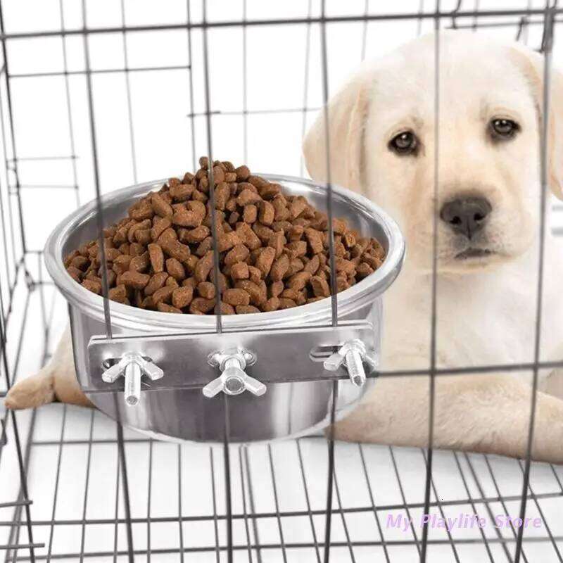 Pet Can Hang Stationary Cage Stainless Steel Dog Cats Hanging Bowls Durable Puppy Kitten Feeder Water Food Bowl 26Y0312