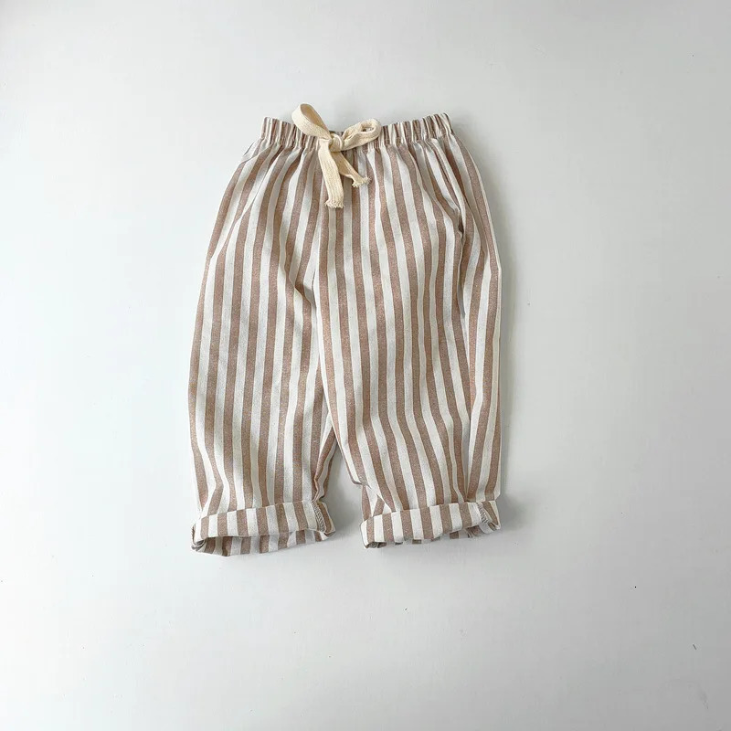 Linen Cotton Stripe Pants for Boys Girls Summer Autumn Casual Loose Kids Childrens Trousers 260311