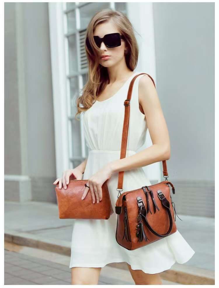 Women Composite Tassel Luxury Leather Purse Handbags Famous Brands Top-Handle Female Shoulder Bag 4Pcs/Set Xiu Lai Si