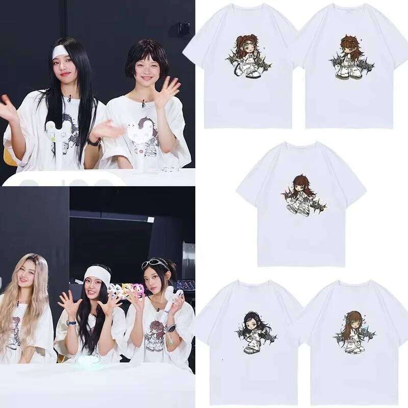 Summer Cotton Oversized Lee Hye-in, Kang Hailin, Mo Ji-hye, Kim Min-ji and Van Ok-shin Same Print T-Shirt by NewJeans Z260312