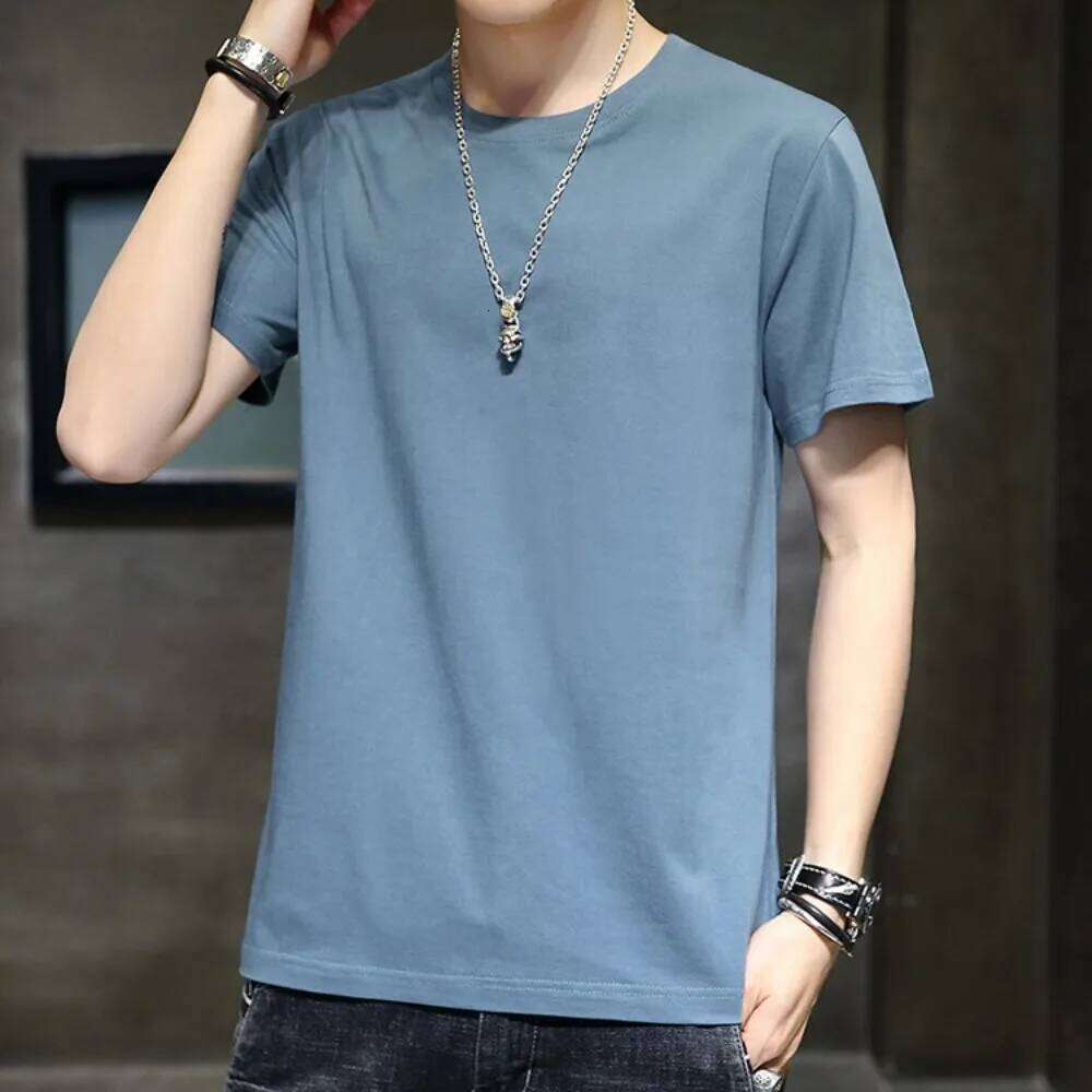 New Trend Pure Cotton T Shirt Men's Classic High-Quality Solid Color Casual Short-Sleeve Tee Tops