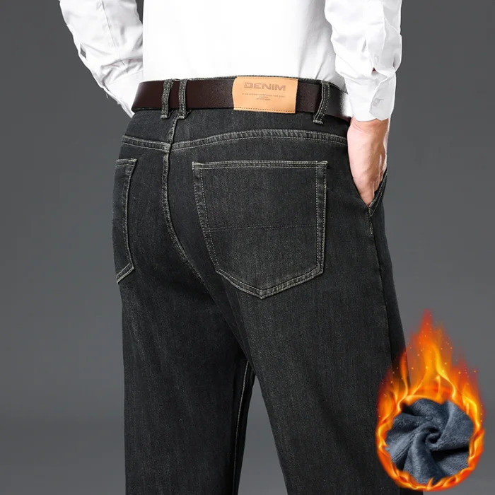 Winter Wool Lining Thickened Jeans Classic Mens Loose Straight Fleece Warm Business Casual Trousers Antifreeze Denim Pants 260228
