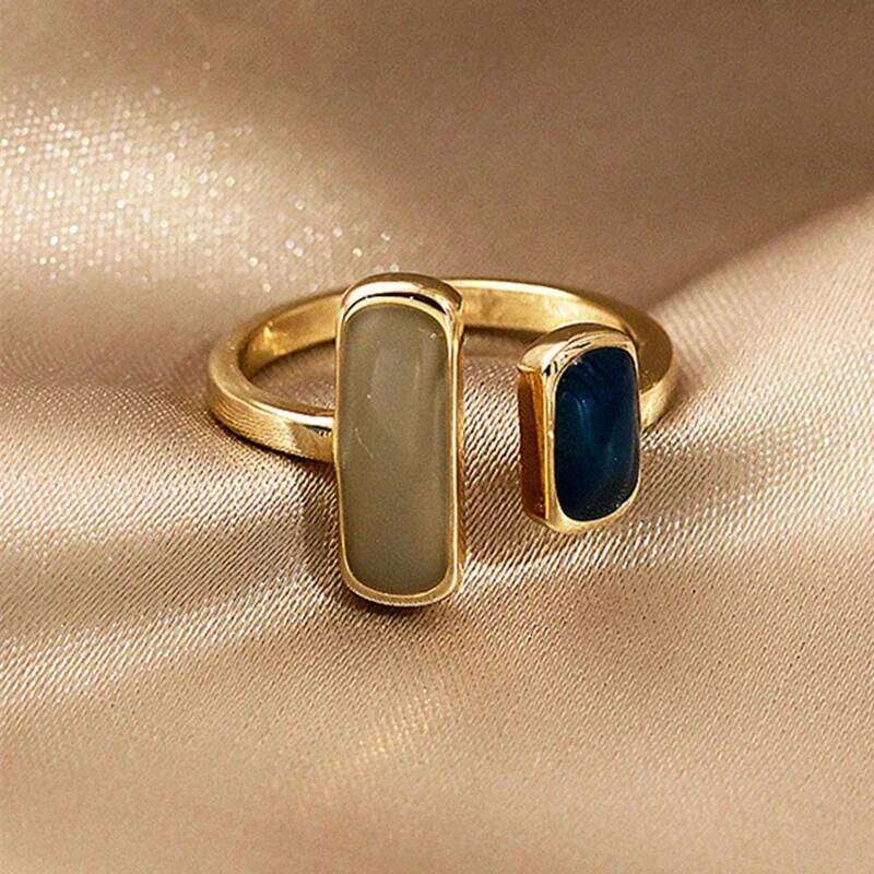 Fashion Retro Double Oil Drop Women's Open Geometric Gold Metal Ring Wedding Jewelry Birthday Gift H260312