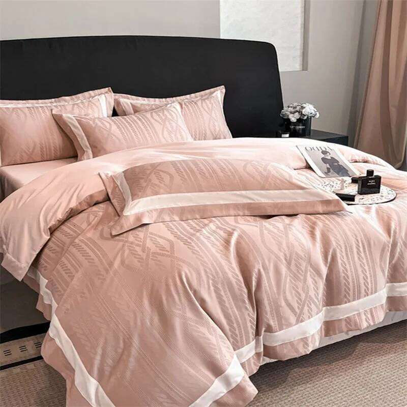 High Quality Solid Color Jacquard Bedding Set Washed Cotton Skin Friendly Comforter Cover Kit Super Soft Bed Linens for Adults H260312