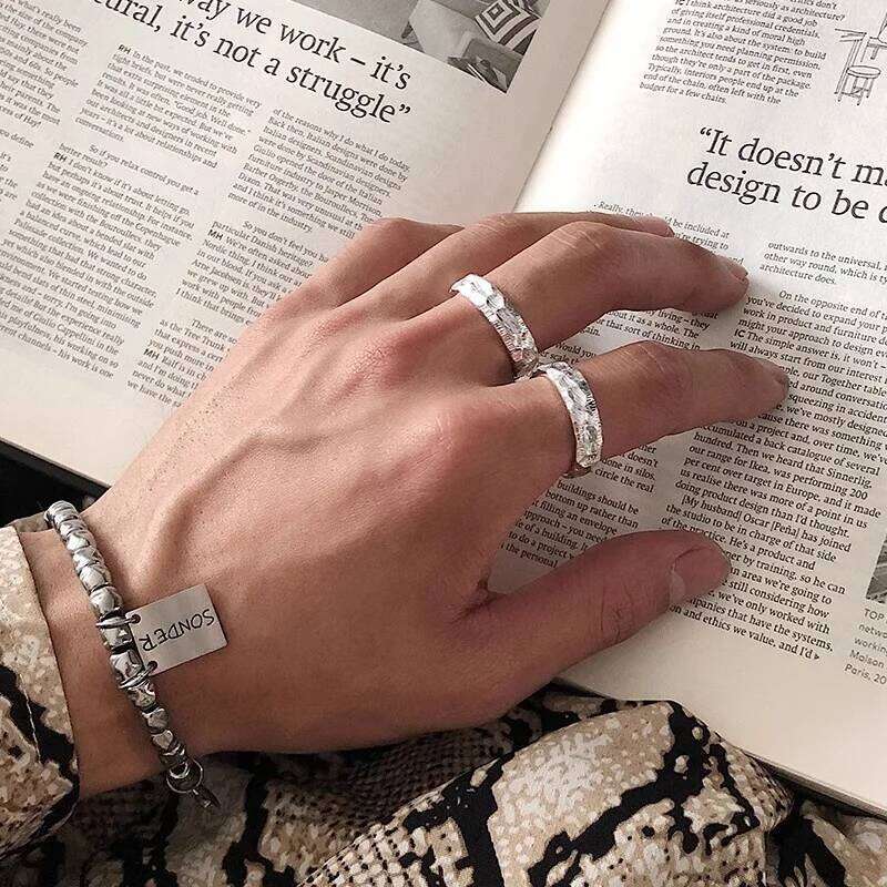 Japanese Korean Handmade Hammer Patterned Irregular Rings for Men and Women Simple Street High-end Fashion Jewelry H260312